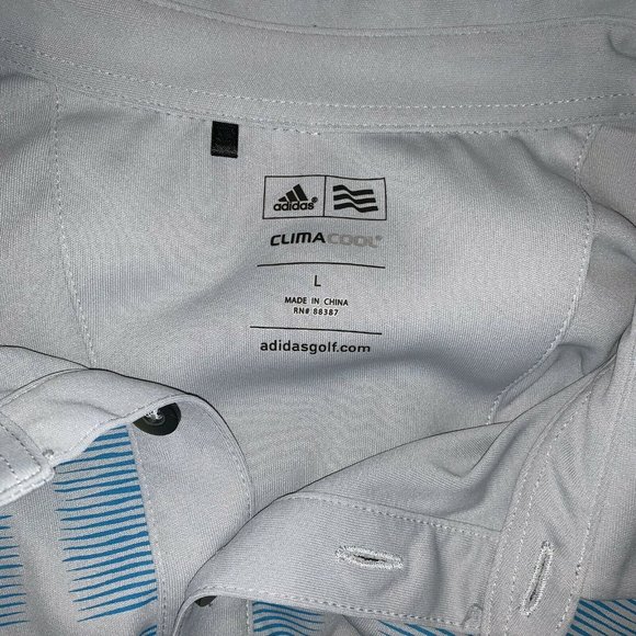 Adidas ClimaCool Mens Golf Polo Shirt Size L Gray Turquoise Yellow Green Stripe - Picture 4 of 7